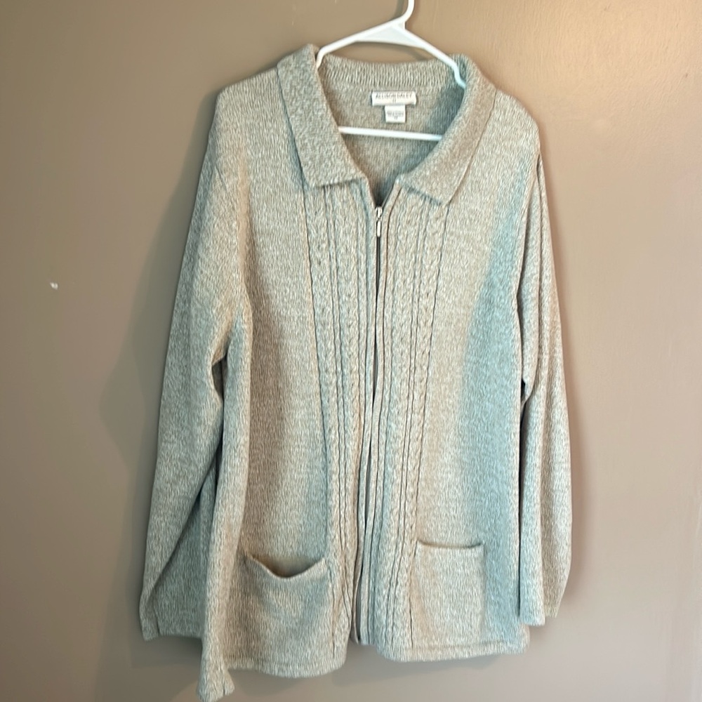 Allison Daley Womens Soft Tan Zip-up Cable Knit Sweater. Size 3X